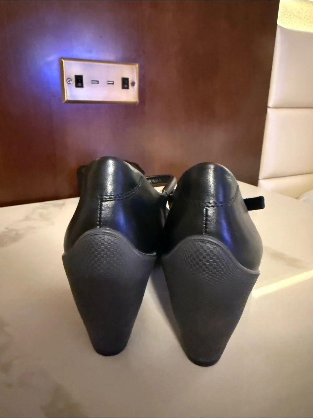 ECCO Shape Sculptured 65 Black Leather Mary Jane Block Heel Pump Shoes Size 10.5